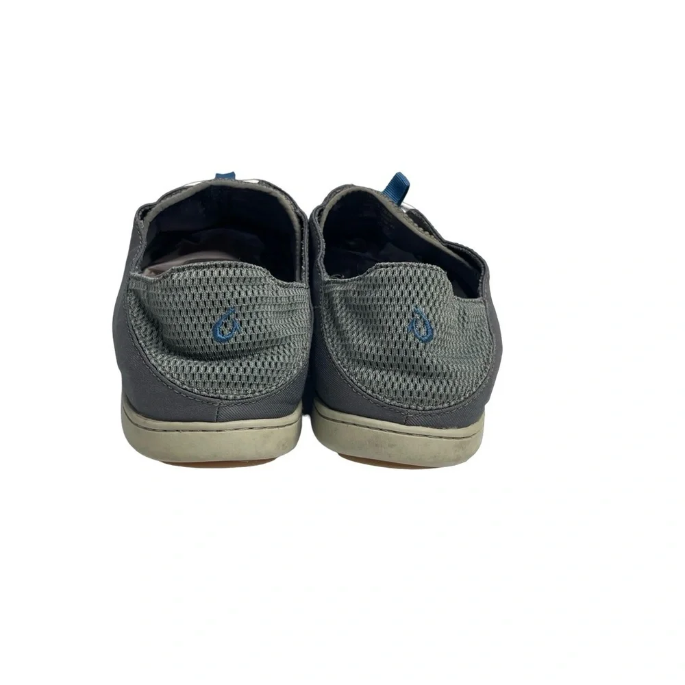 Olukai Nohea Moku stretchy/breathable men size 12 bluish gray no tie  boat shoe